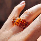 Cognac Amber Rectangular Bead Stretch Ring